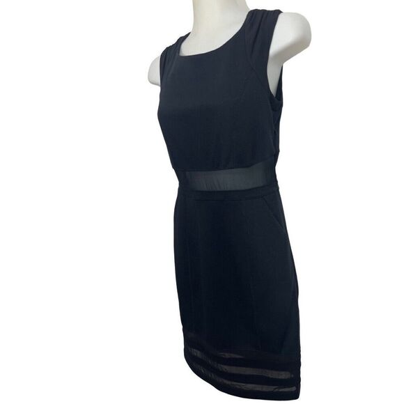 BCBG Cocktail Dress Size 2 Black Sheer Cutout Panel Midi Party A Line Sleeveless - Picture 3 of 13
